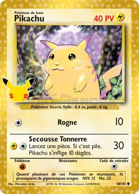 Pikachu (BS) 58/102, carte 30ᵉ Anniversaire (30C), en vente à Manga Cash à Ans, province de Liège.