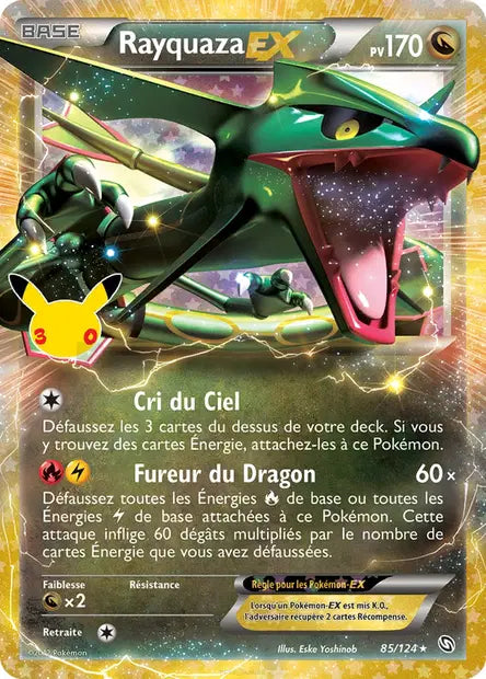 Rayquaza EX (DRX) 85/124, carte 30ᵉ Anniversaire (30C), en vente à Manga Cash à Ans, province de Liège.