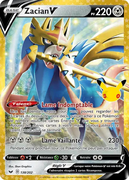 Zacian V (SSH) 138/202, carte 30ᵉ Anniversaire (30C), en vente à Manga Cash à Ans, province de Liège.