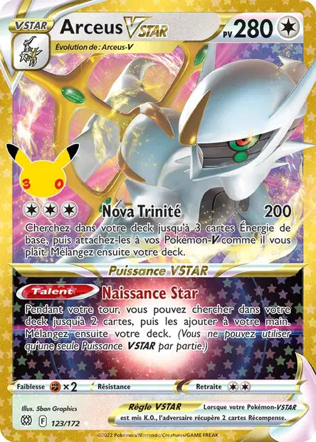 Arceus VSTAR (BRS) 123/172, carte 30ᵉ Anniversaire (30C), en vente à Manga Cash à Ans, province de Liège.