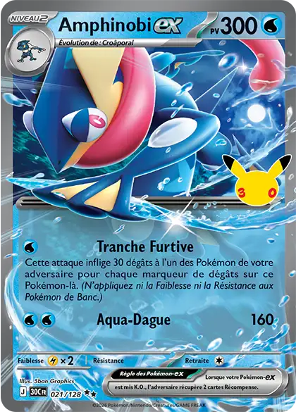 Amphinobi EX 021/128, carte 30ᵉ Anniversaire (30C), en vente à Manga Cash à Ans, province de Liège.