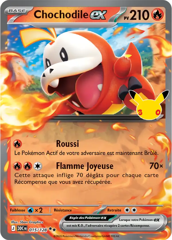 Chochodile EX 015/128, carte 30ᵉ Anniversaire (30C), en vente à Manga Cash à Ans, province de Liège.