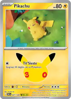 Pikachu 05/30 027/128, carte 30ᵉ Anniversaire (30C), en vente à Manga Cash à Ans, province de Liège.