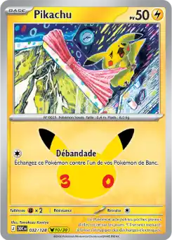 Pikachu 10/30 032/128, carte 30ᵉ Anniversaire (30C), en vente à Manga Cash à Ans, province de Liège.