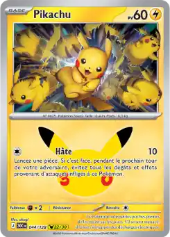 Pikachu 22/30 044/128, carte 30ᵉ Anniversaire (30C), en vente à Manga Cash à Ans, province de Liège.