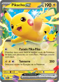 Pikachu EX 053/128, carte 30ᵉ Anniversaire (30C), en vente à Manga Cash à Ans, province de Liège.