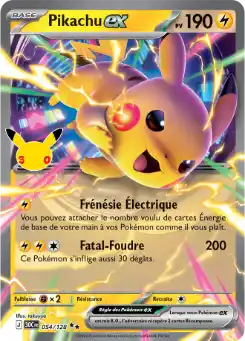 Pikachu EX 054/128, carte 30ᵉ Anniversaire (30C), en vente à Manga Cash à Ans, province de Liège.