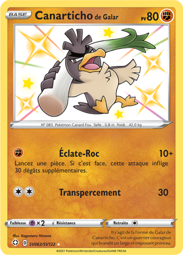 Carte Pokémon Canarticho de Galar SV063/SV122 - Destinées Radieuses - Manga Cash Ans