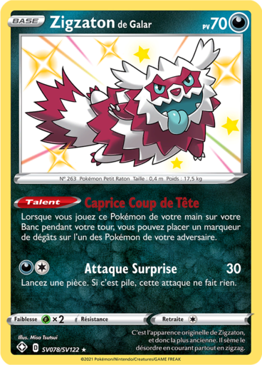Carte Pokémon Zigzaton de Galar SV078/SV122 - Destinées Radieuses - Manga Cash Ans