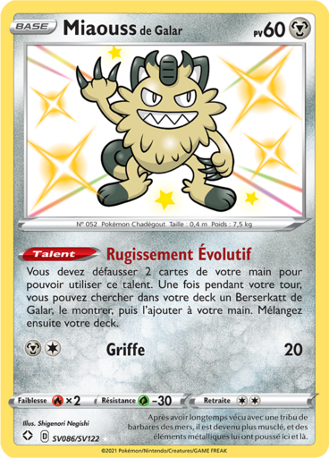 Carte Pokémon Miaouss de Galar SV086/SV122 - Destinées Radieuses - Manga Cash Ans