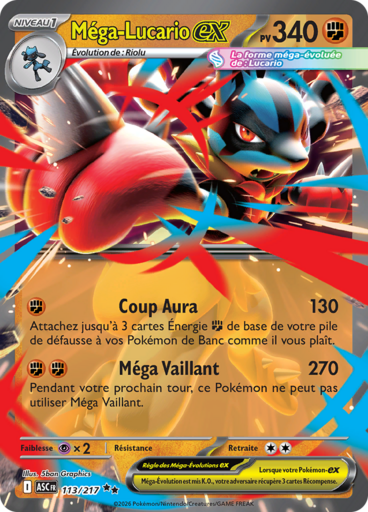 Carte Pokémon Méga-Lucario EX 113/217 - Héros Transcendants - Manga Cash Ans (Liège)