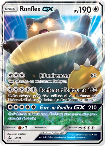 Ronflex GX SM05, carte Carte Promo Soleil et Lune, en vente à Manga Cash à Ans, province de Liège.