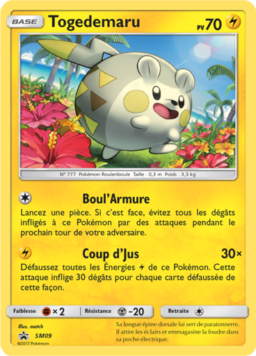 Togedemaru SM09, carte Carte Promo Soleil et Lune, en vente à Manga Cash à Ans, province de Liège.