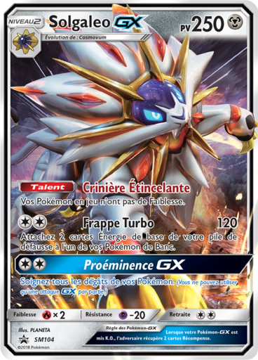 Solgaleo GX SM104, carte Carte Promo Soleil et Lune, en vente à Manga Cash à Ans, province de Liège.