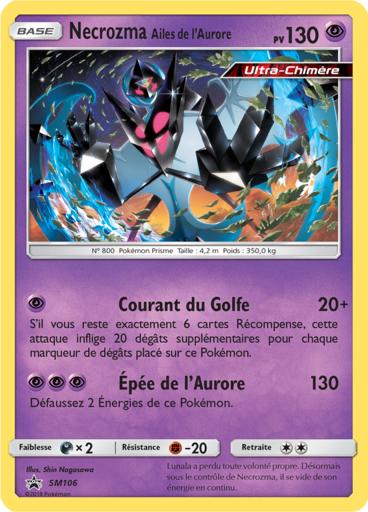 Necrozma Ailes de l'Aurore SM106, carte Carte Promo Soleil et Lune, en vente à Manga Cash à Ans, province de Liège.