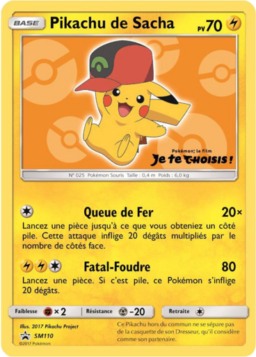 Pikachu de Sacha SM110, carte Carte Promo Soleil et Lune, en vente à Manga Cash à Ans, province de Liège.