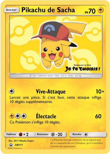 Pikachu de Sacha SM111, carte Carte Promo Soleil et Lune, en vente à Manga Cash à Ans, province de Liège.