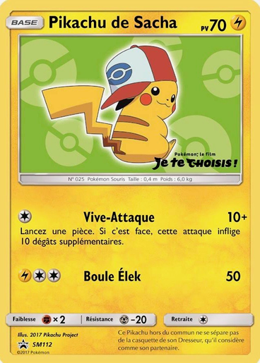 Pikachu de Sacha SM112, carte Carte Promo Soleil et Lune, en vente à Manga Cash à Ans, province de Liège.