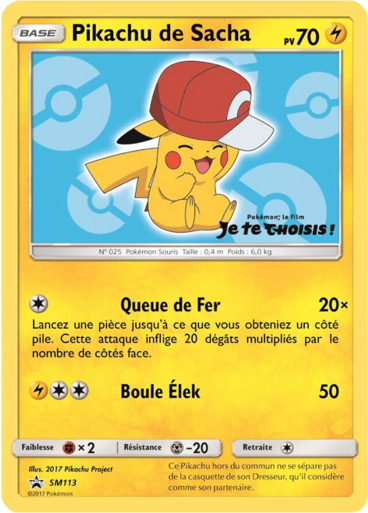 Pikachu de Sacha SM113, carte Carte Promo Soleil et Lune, en vente à Manga Cash à Ans, province de Liège.