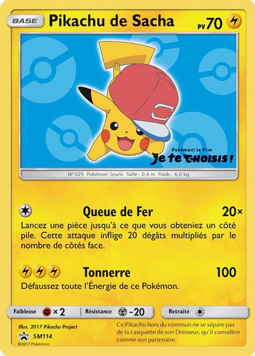 Pikachu de Sacha SM114, carte Carte Promo Soleil et Lune, en vente à Manga Cash à Ans, province de Liège.