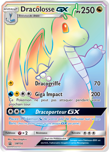 Dracolosse GX SM156, carte Carte Promo Soleil et Lune, en vente à Manga Cash à Ans, province de Liège.