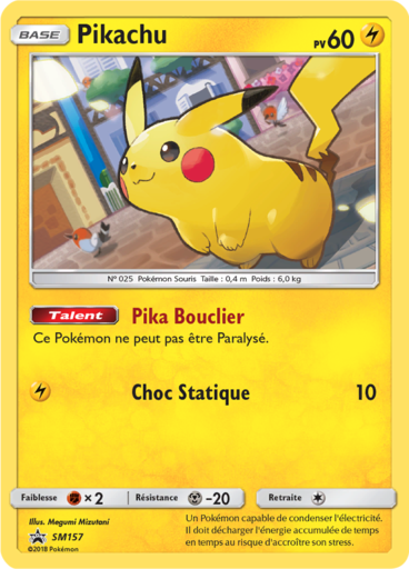 Pikachu SM157, carte Carte Promo Soleil et Lune, en vente à Manga Cash à Ans, province de Liège.