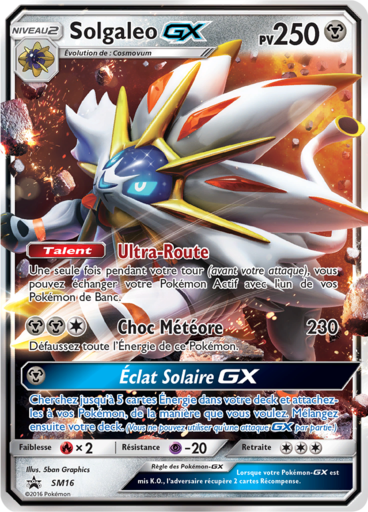 Solgaleo GX SM16, carte Carte Promo Soleil et Lune, en vente à Manga Cash à Ans, province de Liège.