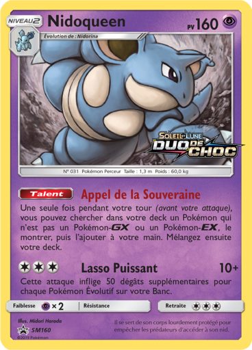 Nidoqueen SM160, carte Carte Promo Soleil et Lune, en vente à Manga Cash à Ans, province de Liège.