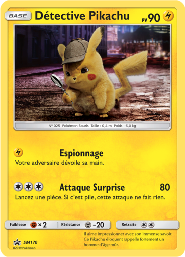 Détective Pikachu SM170, carte Carte Promo Soleil et Lune, en vente à Manga Cash à Ans, province de Liège.
