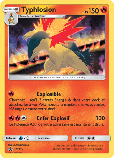 Typhlosion SM185, carte Carte Promo Soleil et Lune, en vente à Manga Cash à Ans, province de Liège.
