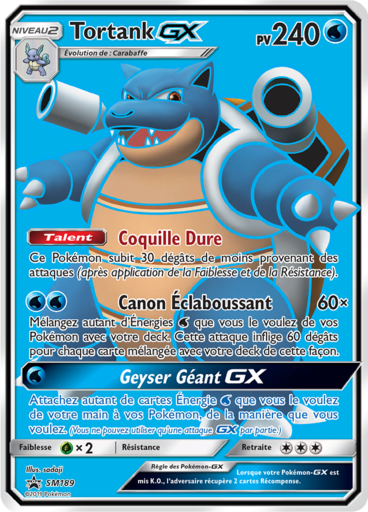 Tortank GX SM189, carte Carte Promo Soleil et Lune, en vente à Manga Cash à Ans, province de Liège.