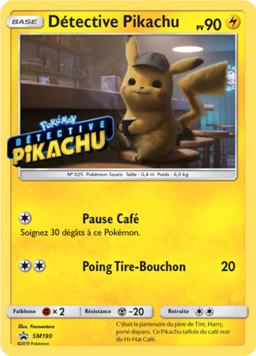 Détective Pikachu SM190, carte Carte Promo Soleil et Lune, en vente à Manga Cash à Ans, province de Liège.