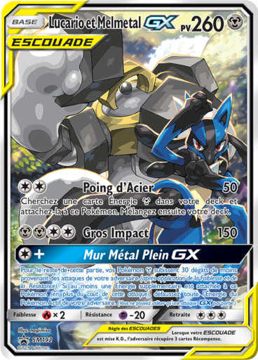 Lucario et Melmetal GX Escouade SM192, carte Carte Promo Soleil et Lune, en vente à Manga Cash à Ans, province de Liège.