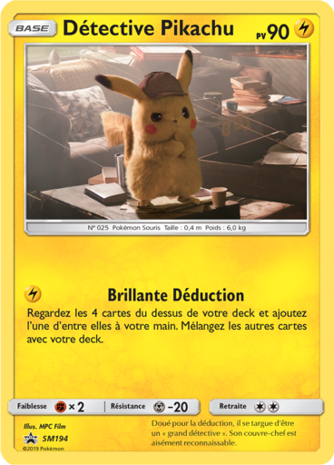 Détective Pikachu SM194, carte Carte Promo Soleil et Lune, en vente à Manga Cash à Ans, province de Liège.