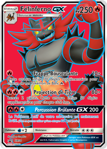 Félinferno GX SM38, carte Carte Promo Soleil et Lune, en vente à Manga Cash à Ans, province de Liège.