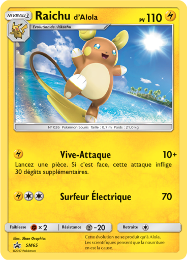 Raichu d'Alola SM65, carte Carte Promo Soleil et Lune, en vente à Manga Cash à Ans, province de Liège.