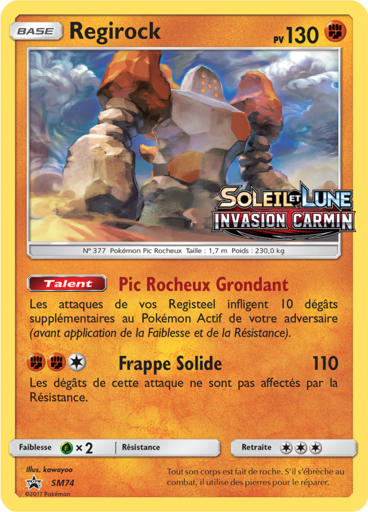 Regirock SM74, carte Carte Promo Soleil et Lune, en vente à Manga Cash à Ans, province de Liège.