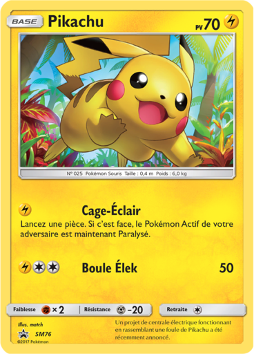 Pikachu SM76, carte Carte Promo Soleil et Lune, en vente à Manga Cash à Ans, province de Liège.