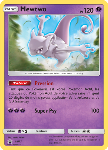 Mewtwo SM77, carte Carte Promo Soleil et Lune, en vente à Manga Cash à Ans, province de Liège.