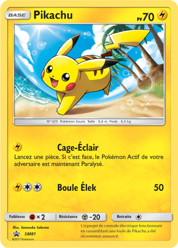 Pikachu SM81, carte Carte Promo Soleil et Lune, en vente à Manga Cash à Ans, province de Liège.