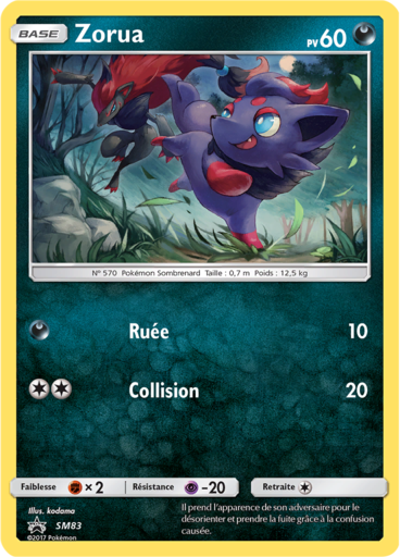 Zorua SM83, carte Carte Promo Soleil et Lune, en vente à Manga Cash à Ans, province de Liège.