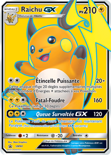 Raichu GX SM90, carte Carte Promo Soleil et Lune, en vente à Manga Cash à Ans, province de Liège.