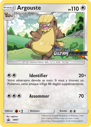 Argouste SM97, carte Carte Promo Soleil et Lune, en vente à Manga Cash à Ans, province de Liège.