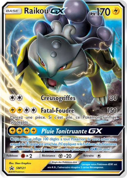 Raikou GX SM121, carte Carte Promo Soleil et Lune, en vente à Manga Cash à Ans, province de Liège.