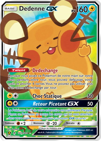 Dedenne GX 195a/214, carte Alliance Infaillible (UNB), en vente à Manga Cash à Ans, province de Liège.