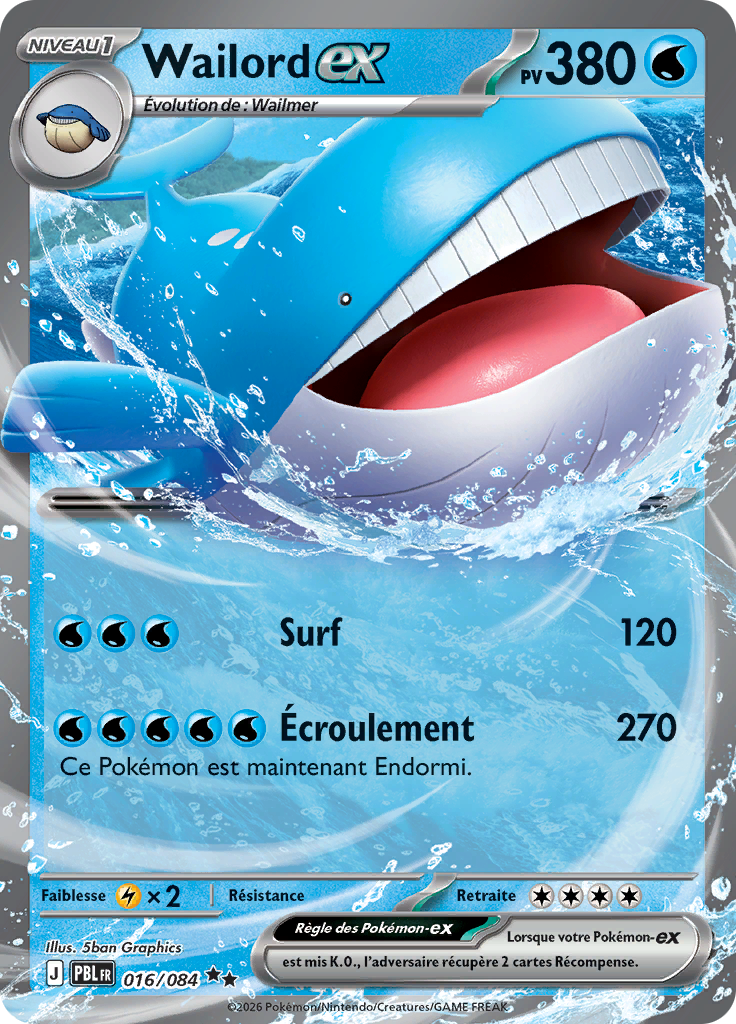 Wailord EX 016/084, carte Nuit Noire (PBL), en vente à Manga Cash à Ans, province de Liège.