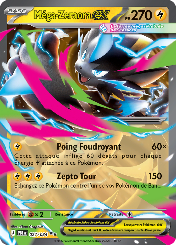 Méga-Zeraora EX 027/084, carte Nuit Noire (PBL), en vente à Manga Cash à Ans, province de Liège.