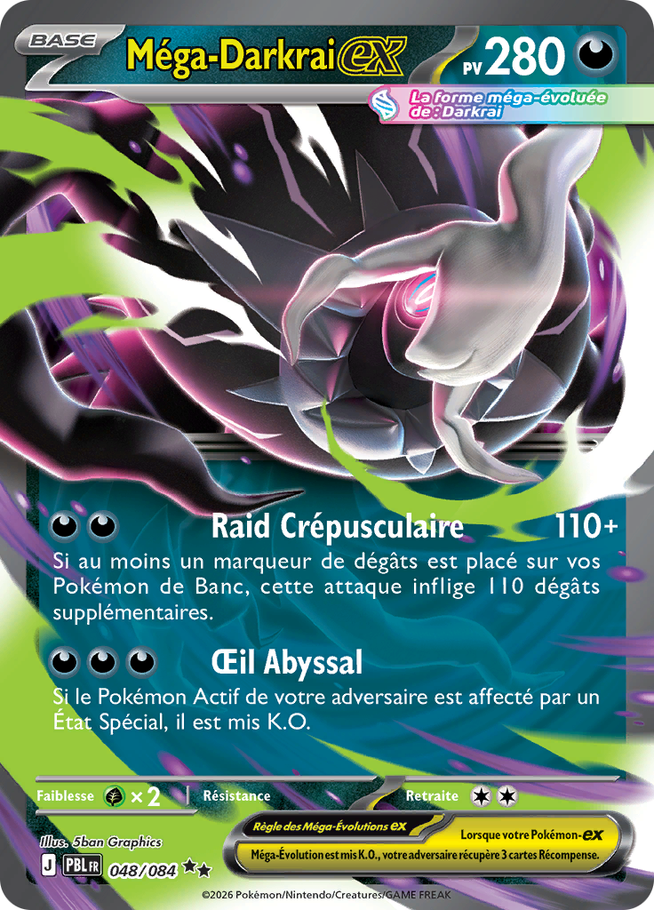 Méga-Darkrai EX 048/084, carte Nuit Noire (PBL), en vente à Manga Cash à Ans, province de Liège.