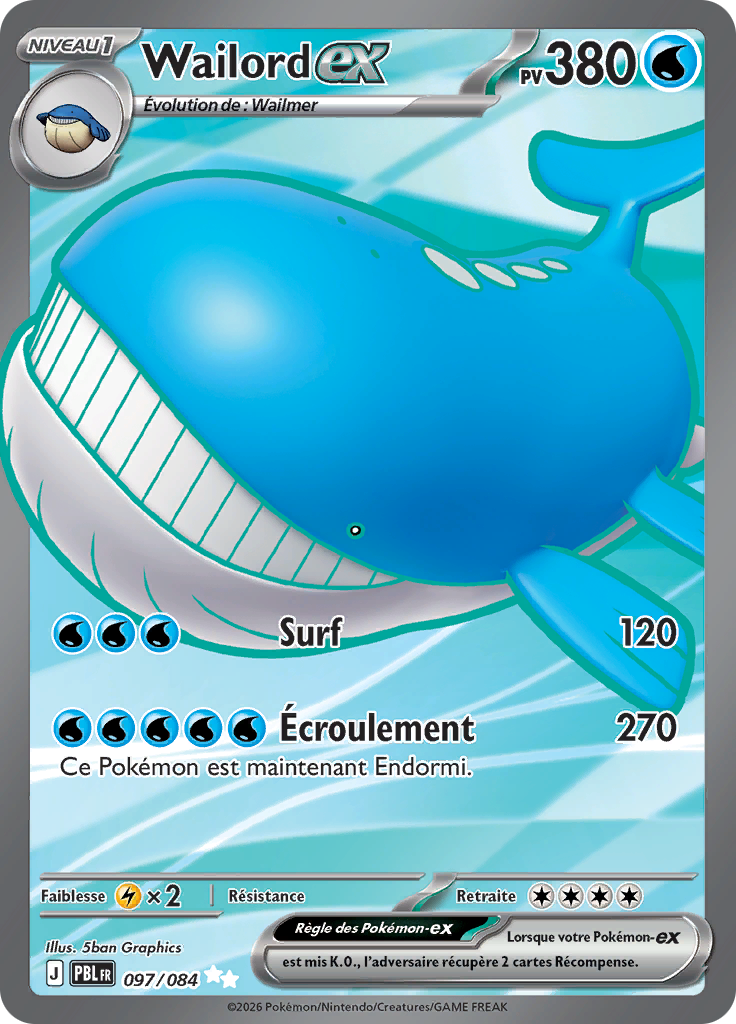 Wailord EX 097/084, carte Nuit Noire (PBL), en vente à Manga Cash à Ans, province de Liège.
