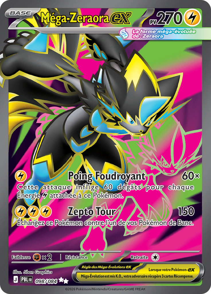 Méga-Zeraora EX 098/084, carte Nuit Noire (PBL), en vente à Manga Cash à Ans, province de Liège.
